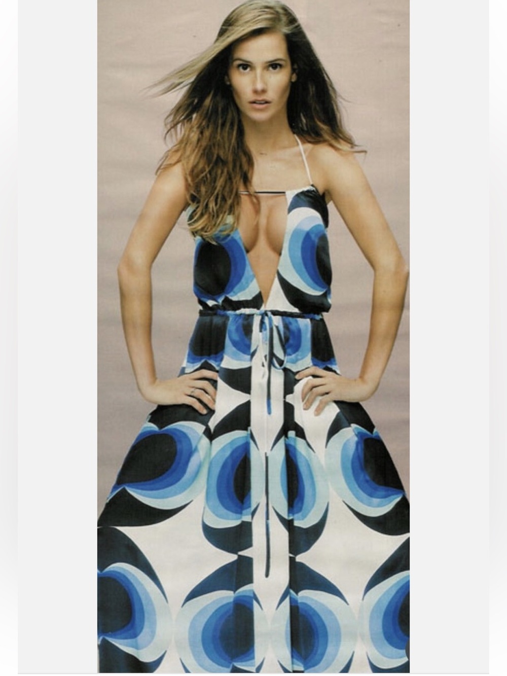 TOTEM sz 2/M 100% rayon Blue and Cream Graphic Print convertible halter Dress